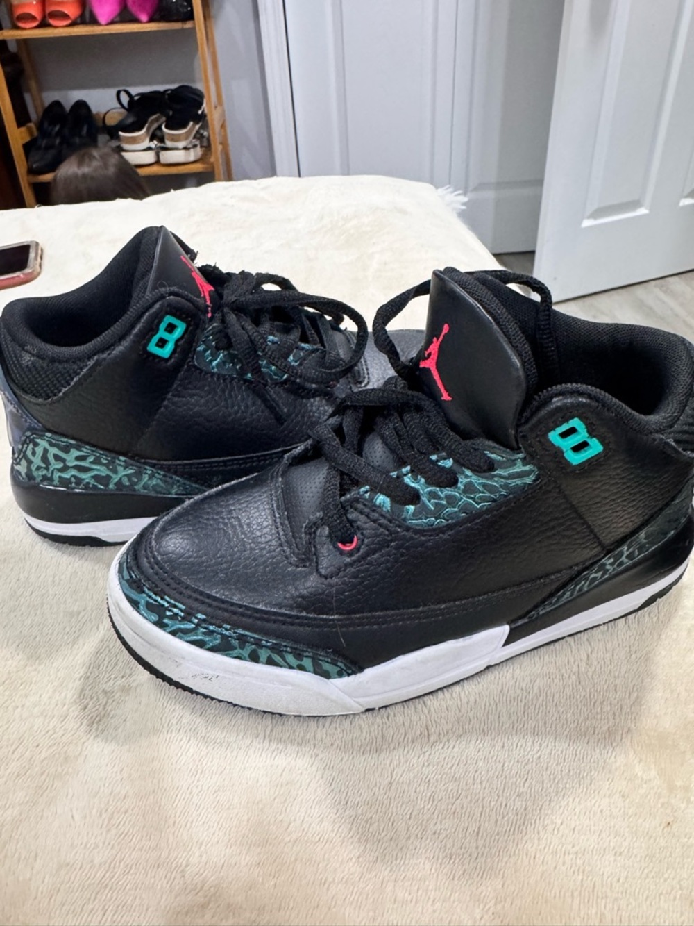 Nike Air Jordan 3 Black Teal Pink Elephant Print Sneakers